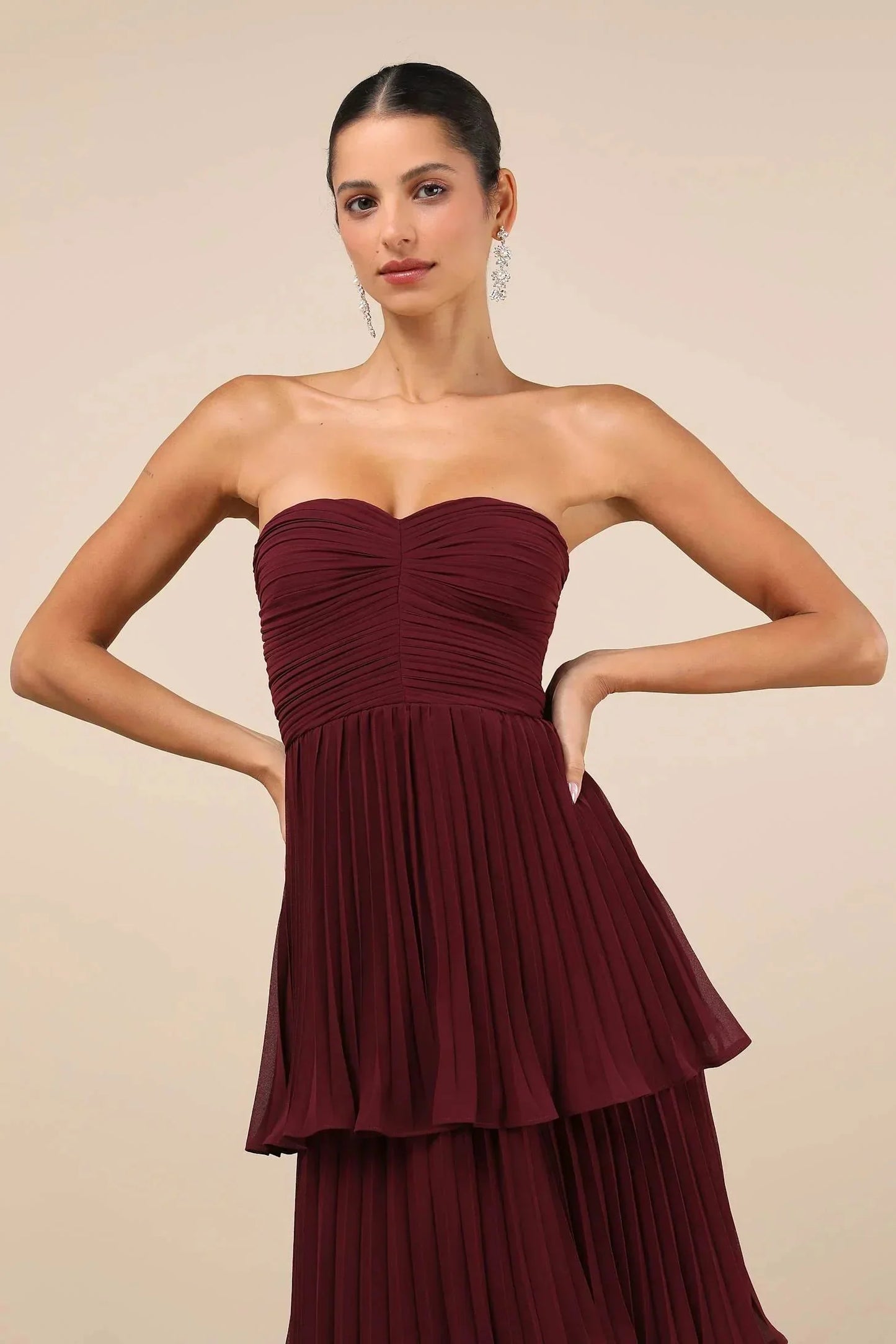 Daisy™ | Strapless Pleated Tiered Maxi Dress