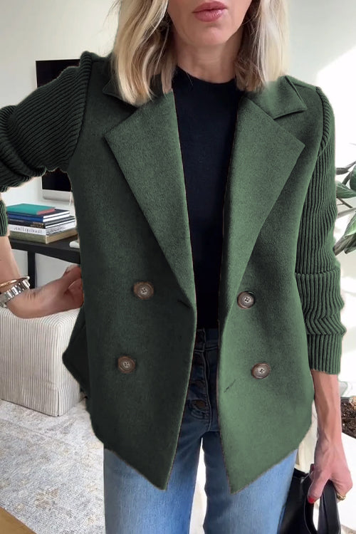 Casual Knit-Sleeve Coat with Pockets