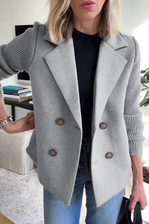 Casual Knit-Sleeve Coat with Pockets