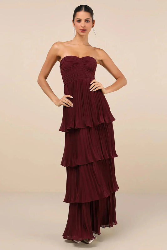 Daisy™ | Strapless Pleated Tiered Maxi Dress