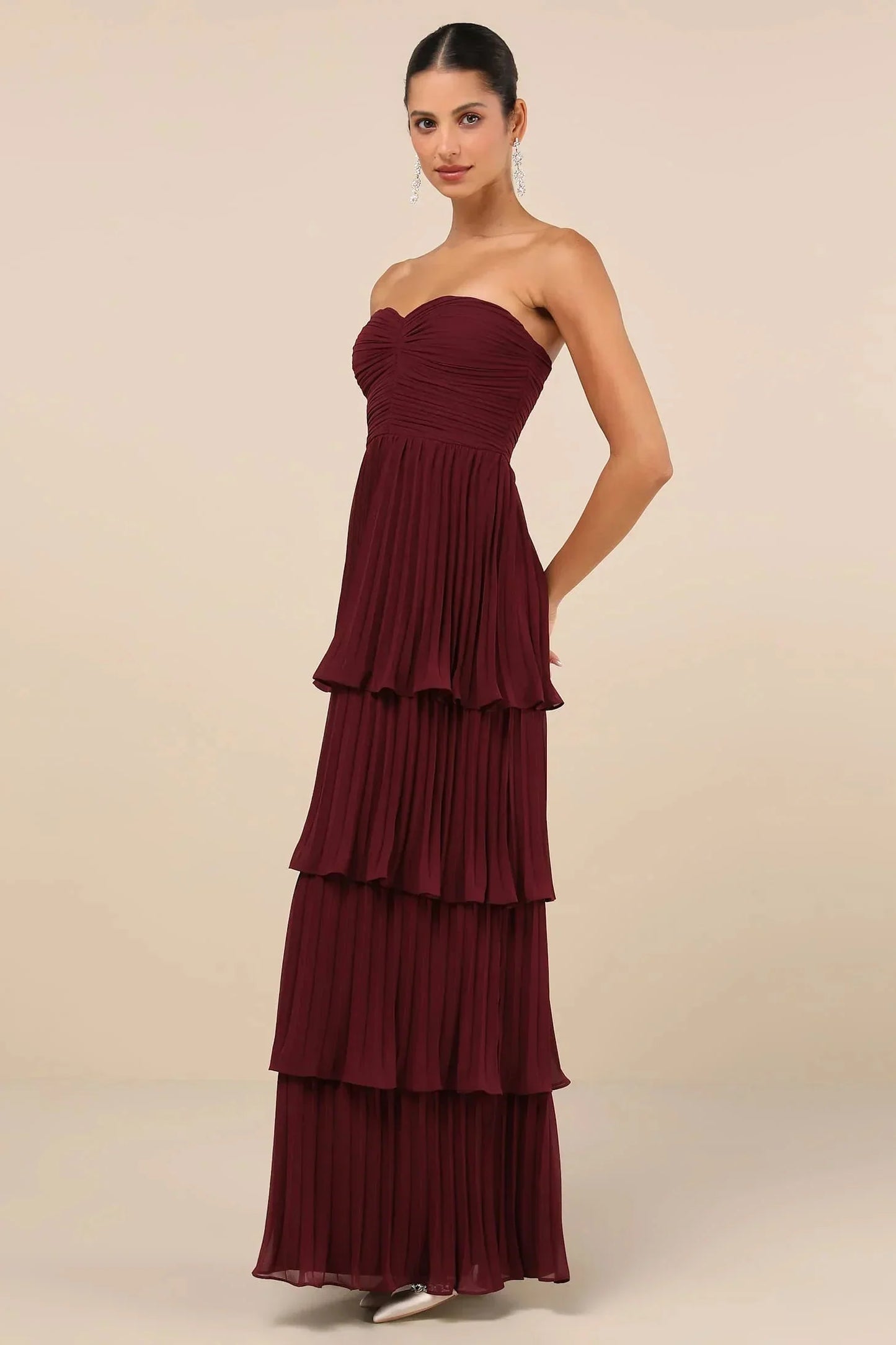 Daisy™ | Strapless Pleated Tiered Maxi Dress