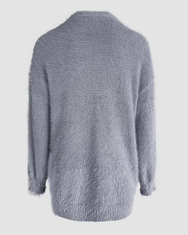 Fuzzy V-Neck Cardigan