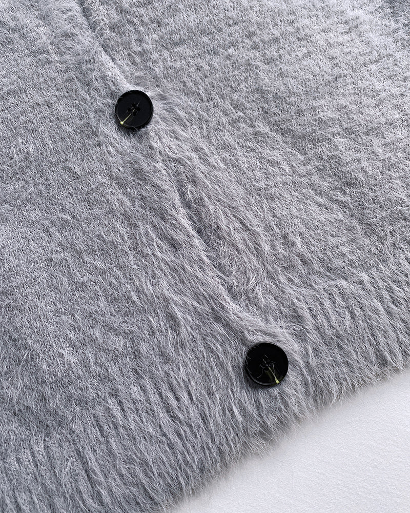 Fuzzy V-Neck Cardigan