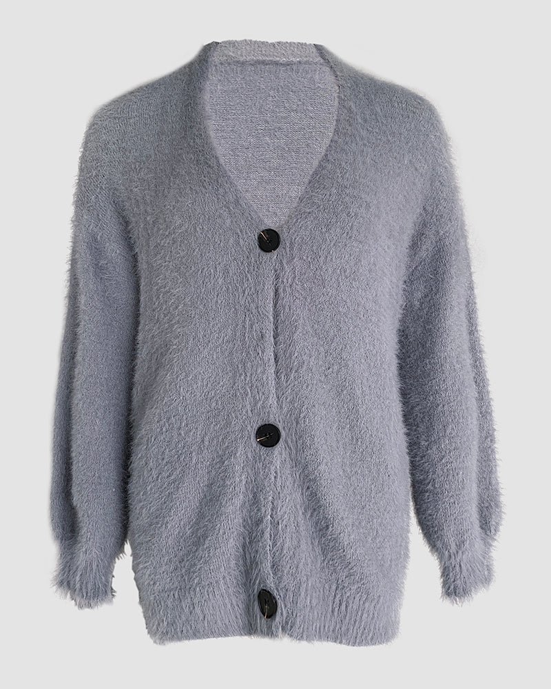 Fuzzy V-Neck Cardigan