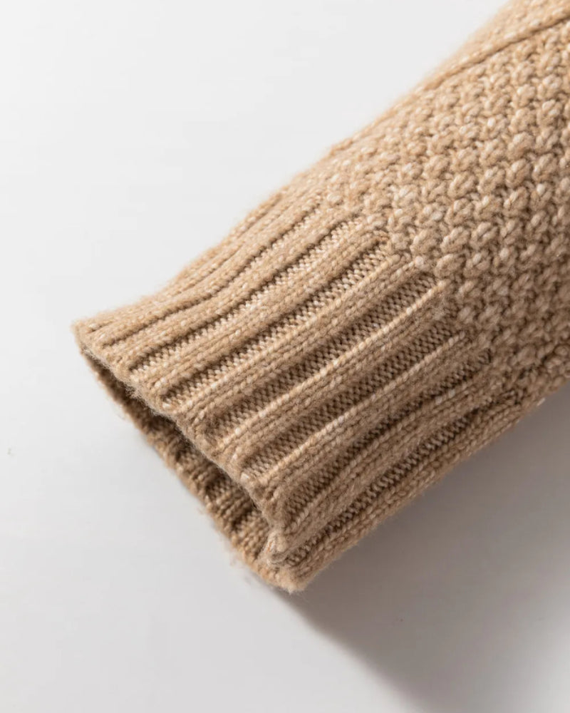 Round Neck Long Sleeve Drop Shoulder Pullover Sweater Casual Loose Fit Cable Knit Mid-length Sweater