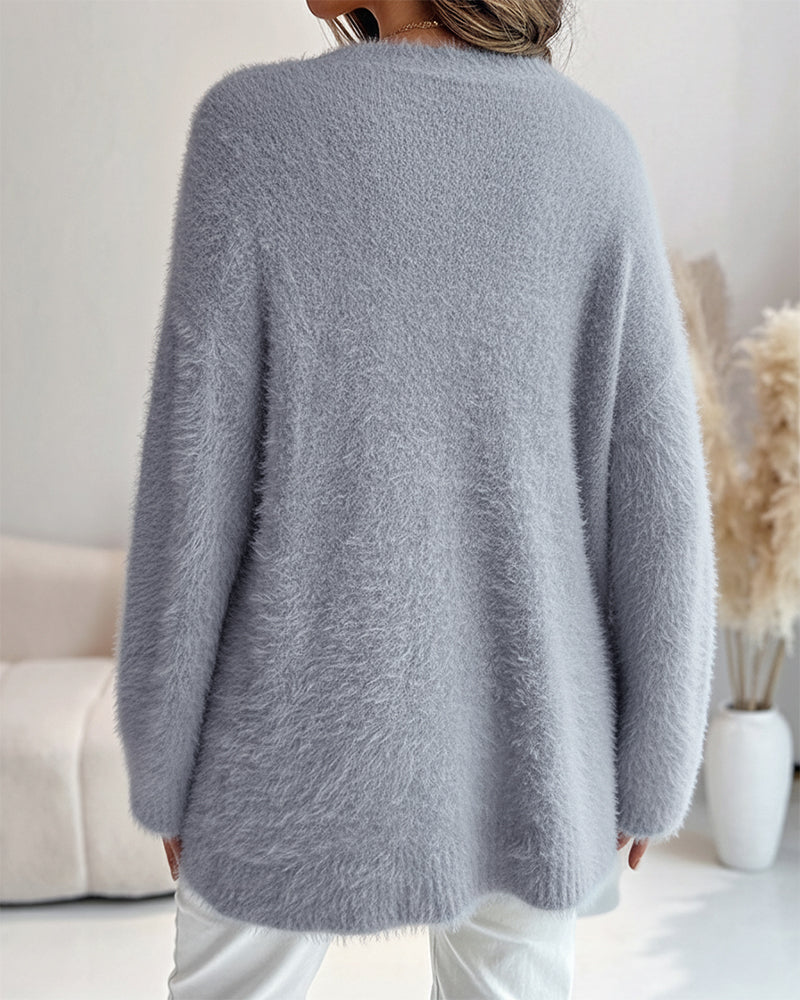 Fuzzy V-Neck Cardigan
