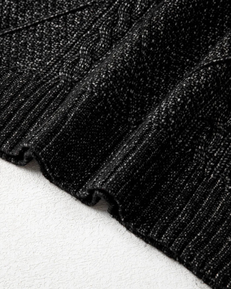 Round Neck Long Sleeve Drop Shoulder Pullover Sweater Casual Loose Fit Cable Knit Mid-length Sweater