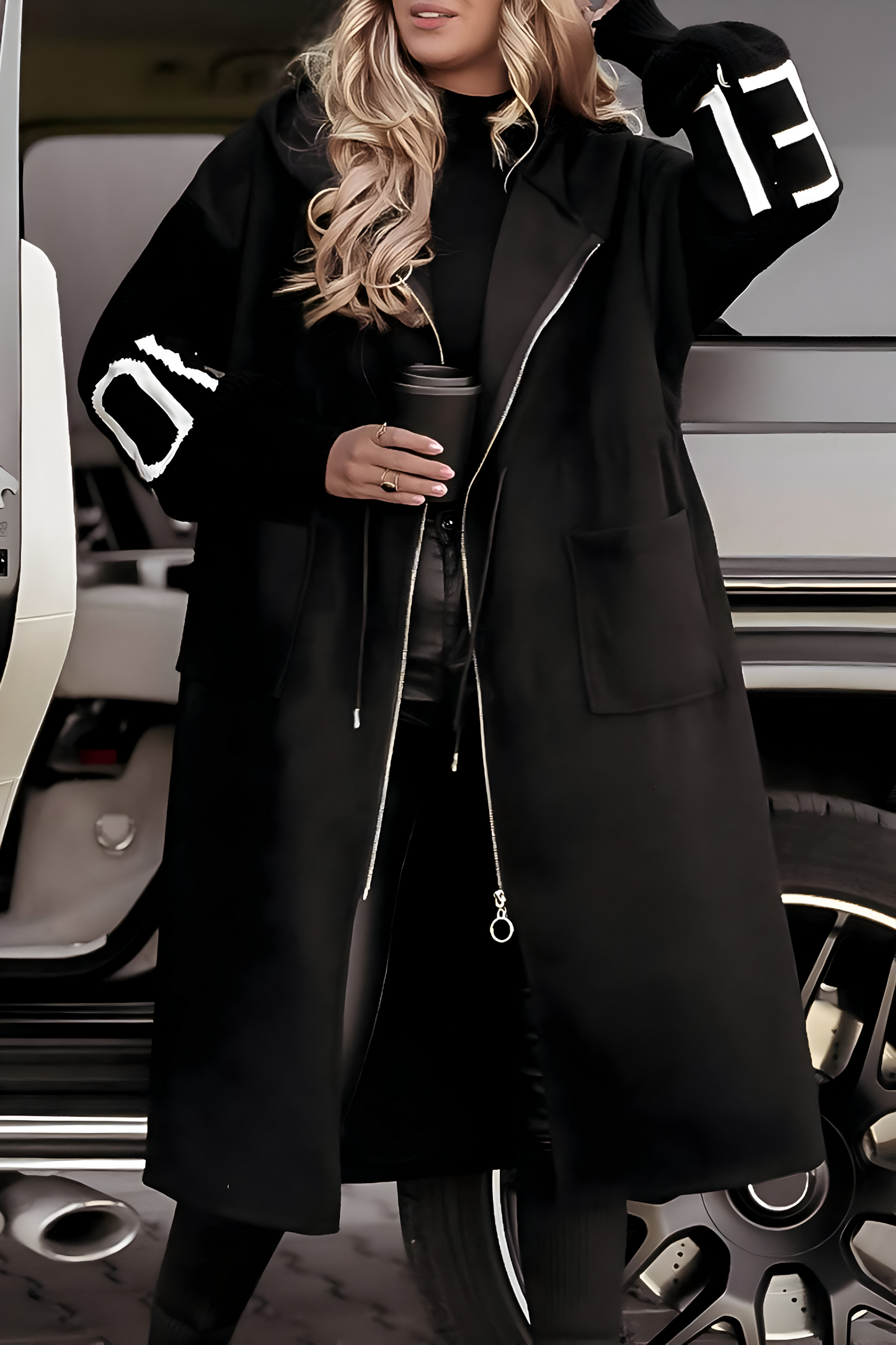 KNIT-SLEEVE HOODED JACKET
