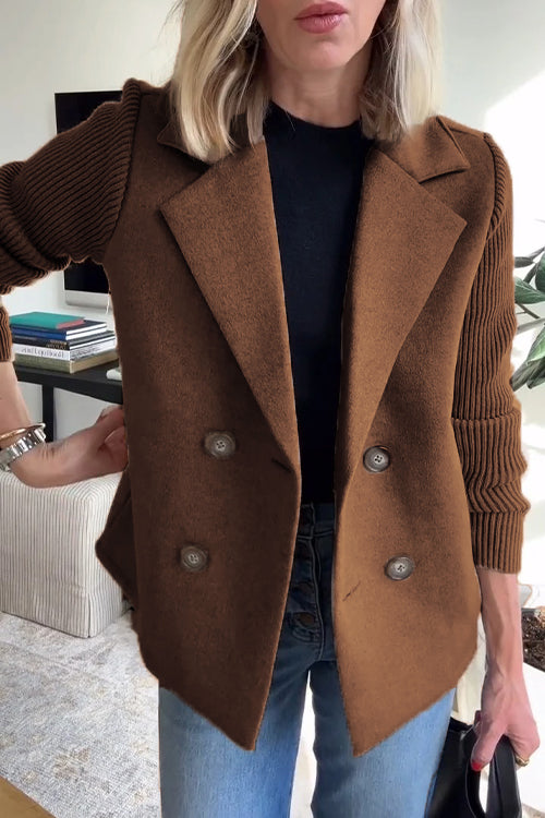Casual Knit-Sleeve Coat with Pockets