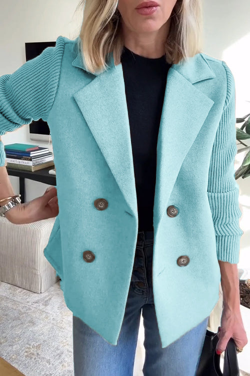 Casual Knit-Sleeve Coat with Pockets