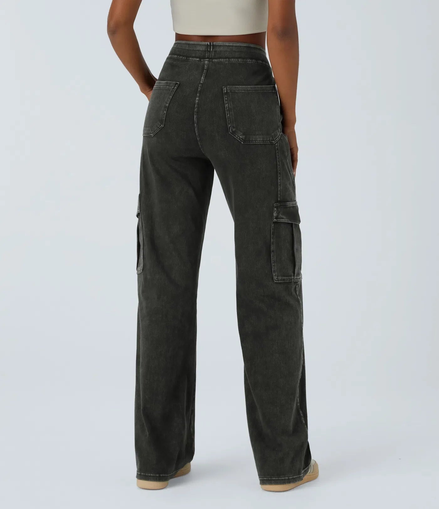 Ella | Elastische cargo broek met hoge taille