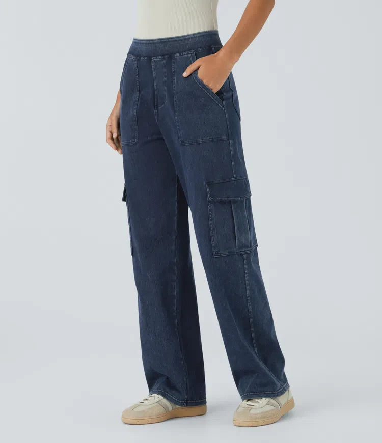 Ella | Elastische cargo broek met hoge taille