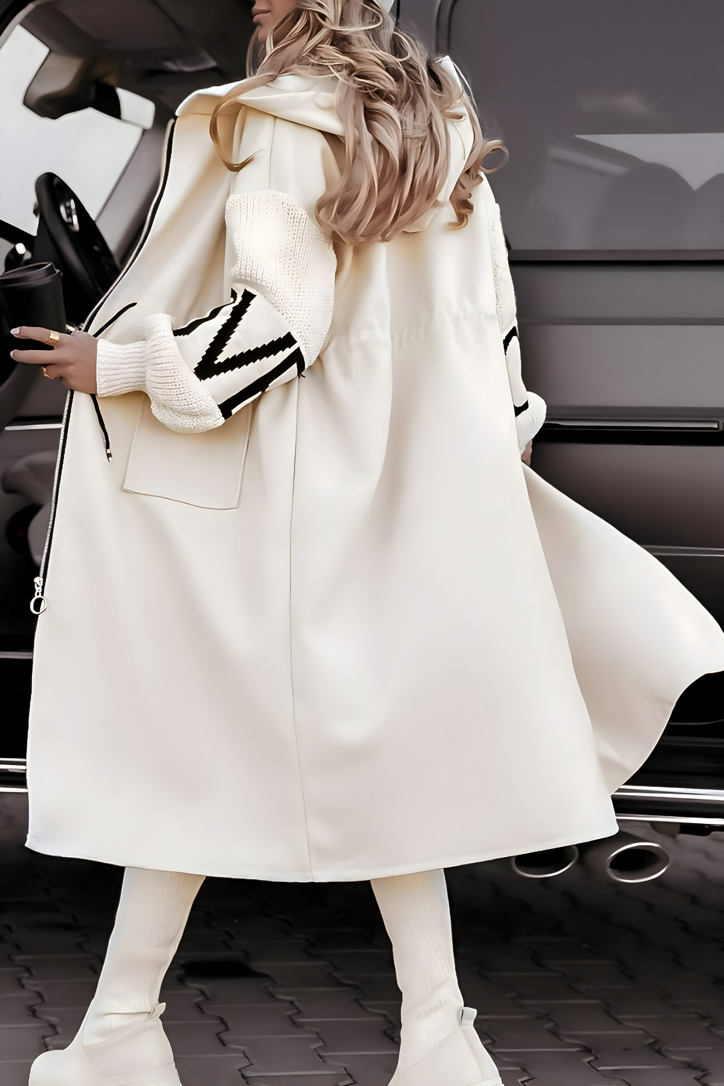 KNIT-SLEEVE HOODED JACKET
