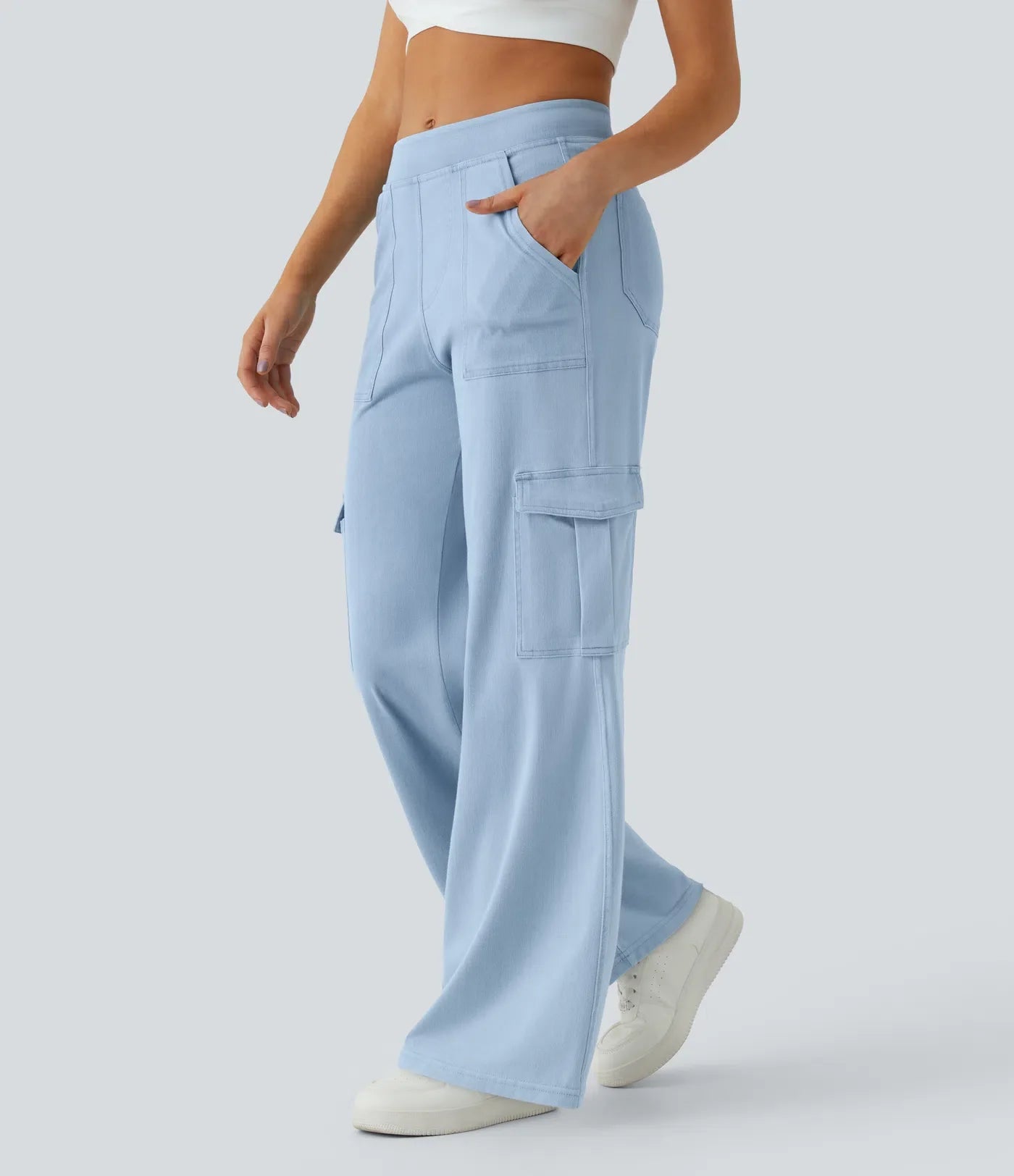 Ella | Elastische cargo broek met hoge taille