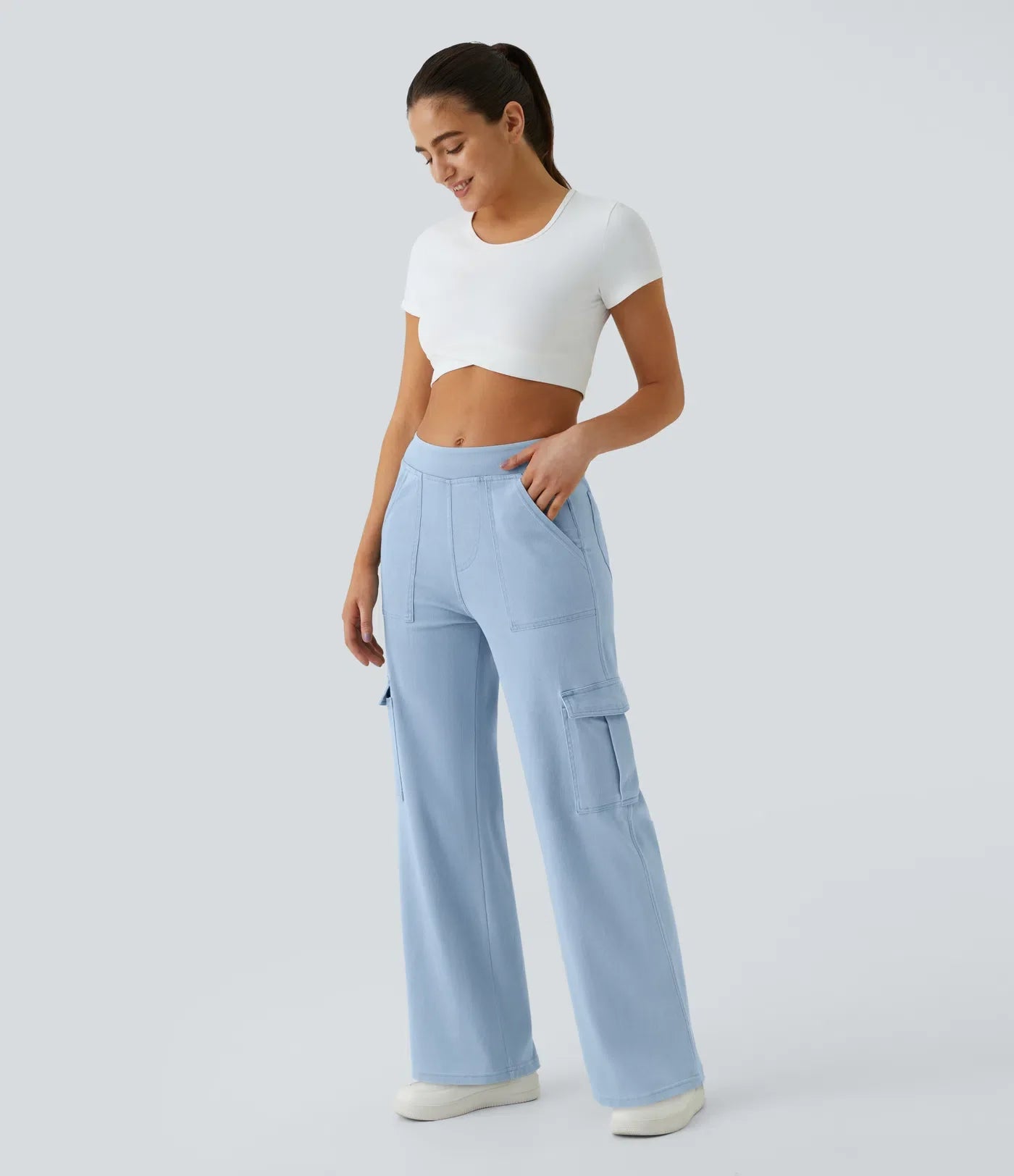 Ella | Elastische cargo broek met hoge taille