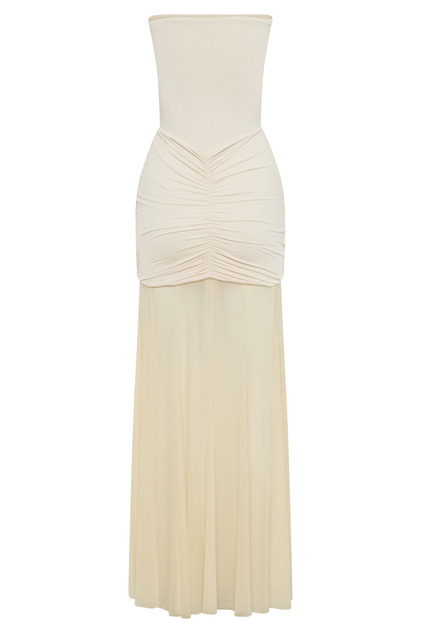 Caspian Slinky And Mesh Off Shoulder Maxi Dress