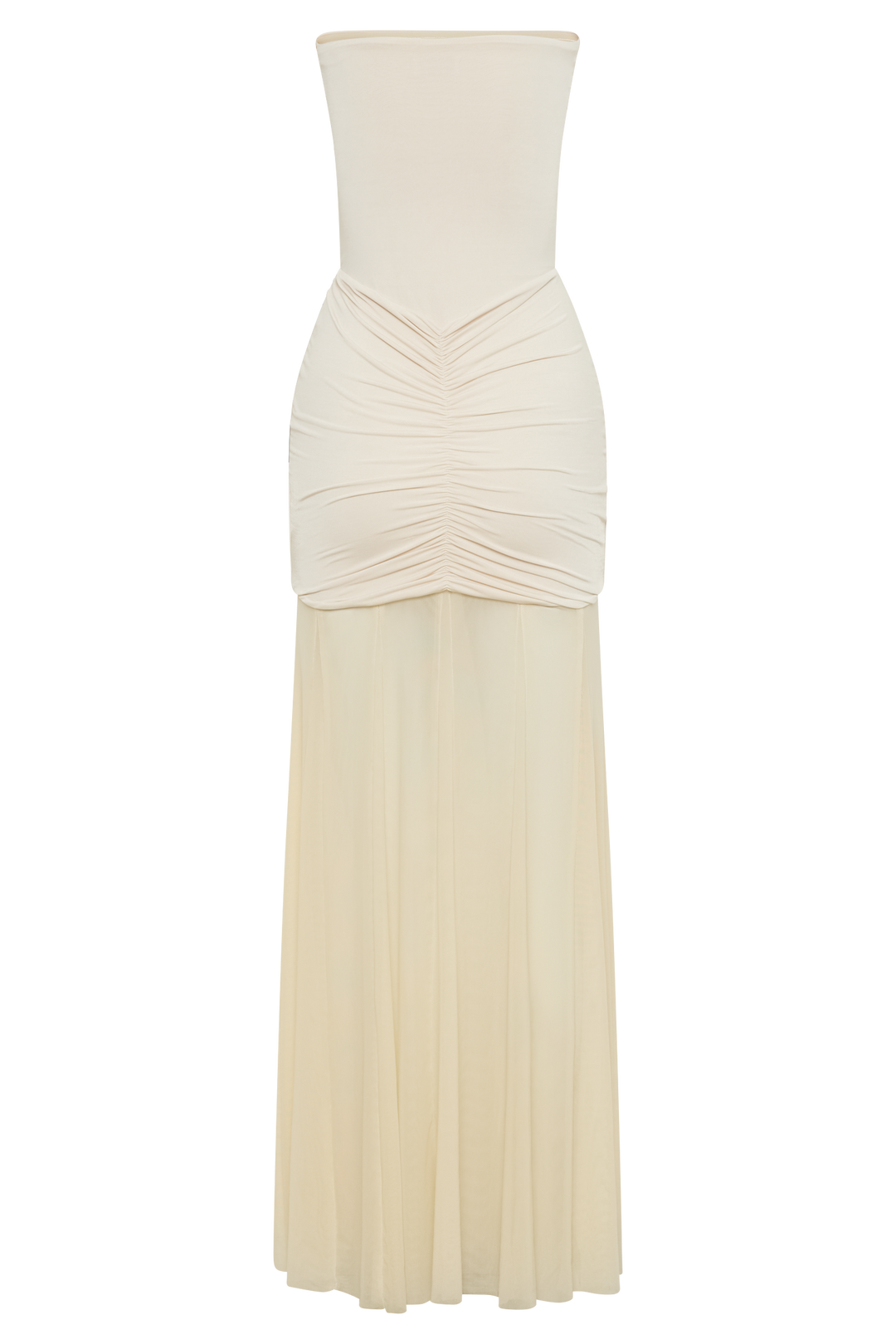 Caspian Slinky And Mesh Off Shoulder Maxi Dress