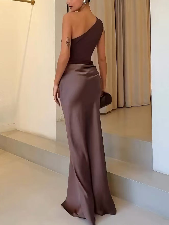 Noctura™ | Satin One-Shoulder Maxi Gown