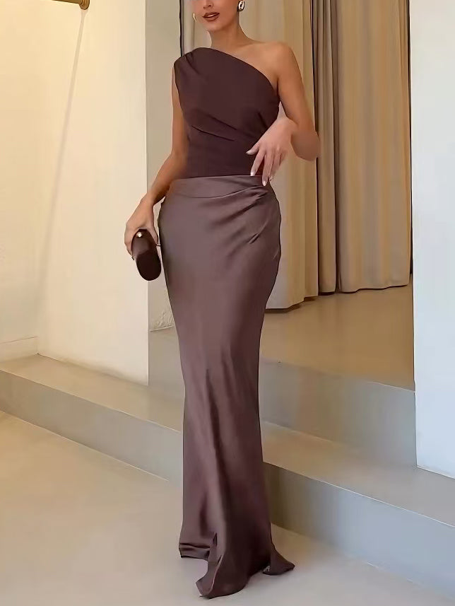 Noctura™ | Satin One-Shoulder Maxi Gown