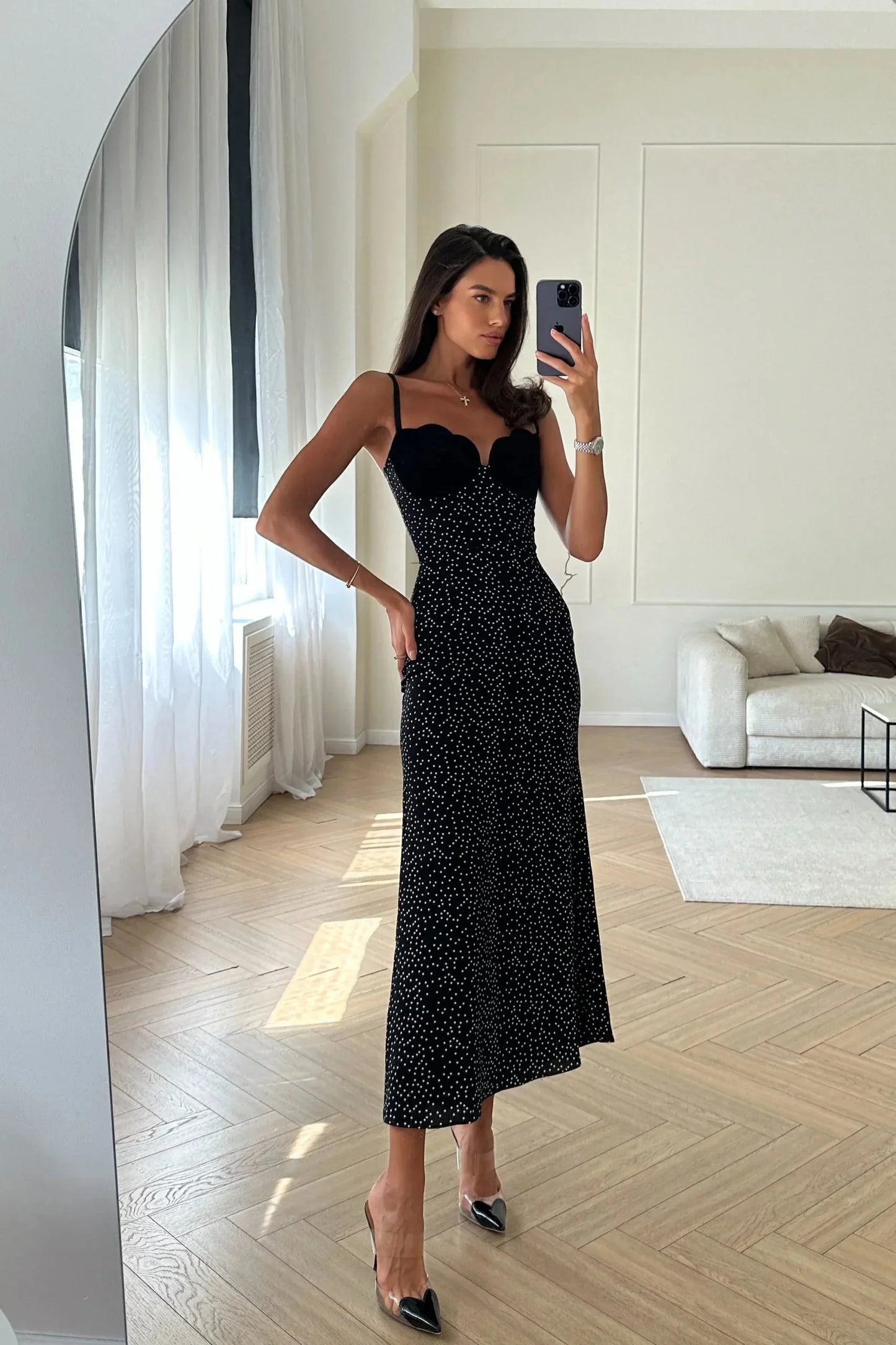 Warrina™ | Velvet Polka Dot Maxi Dress