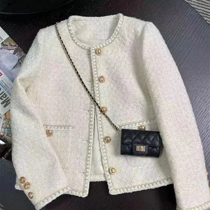 Cropped Tweed Jacket With Golden Buttons