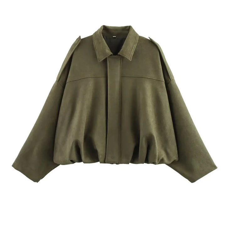 Suede-Texture Bomber Jacket