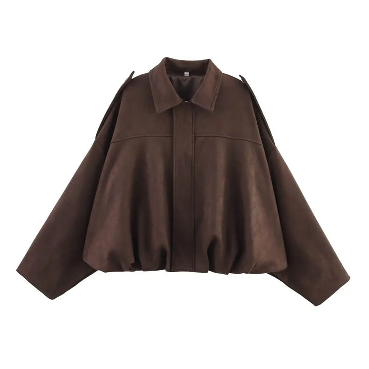 Suede-Texture Bomber Jacket