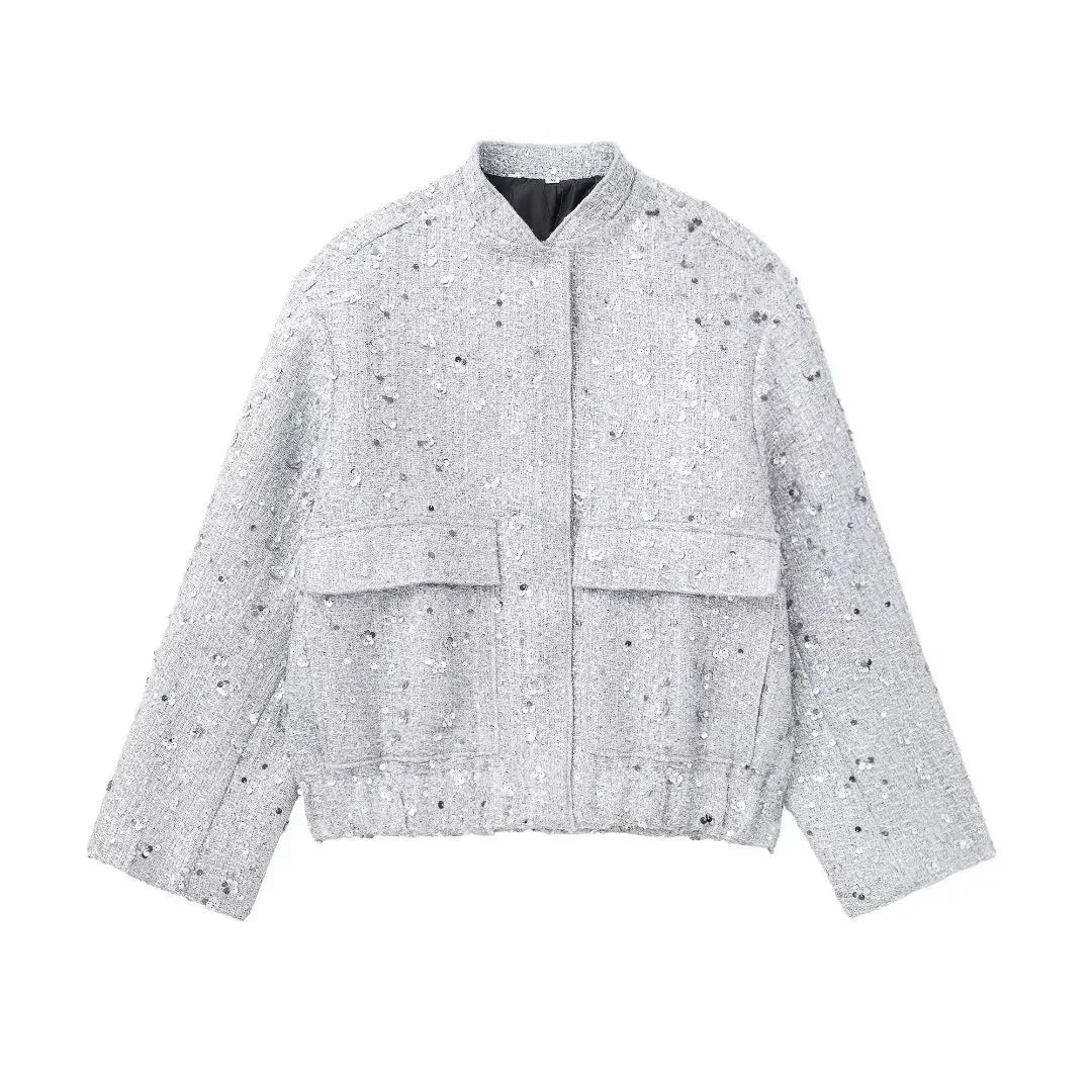 Sequined Glitter Bomber Jacket