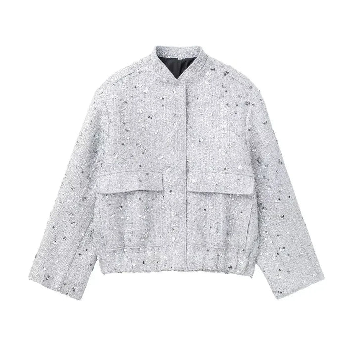 Sequined Glitter Bomber Jacket