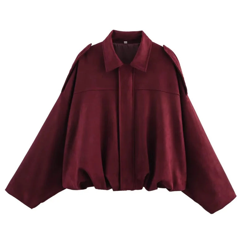 Suede-Texture Bomber Jacket