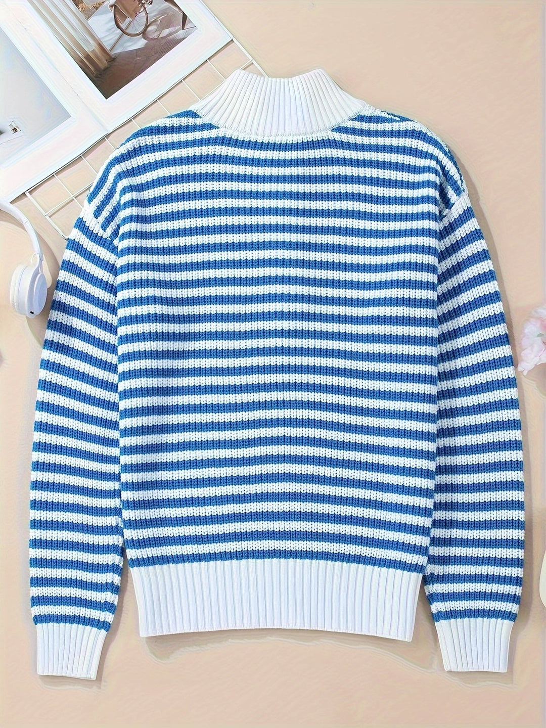 Celia | Striped Zipper Pullover Sweater