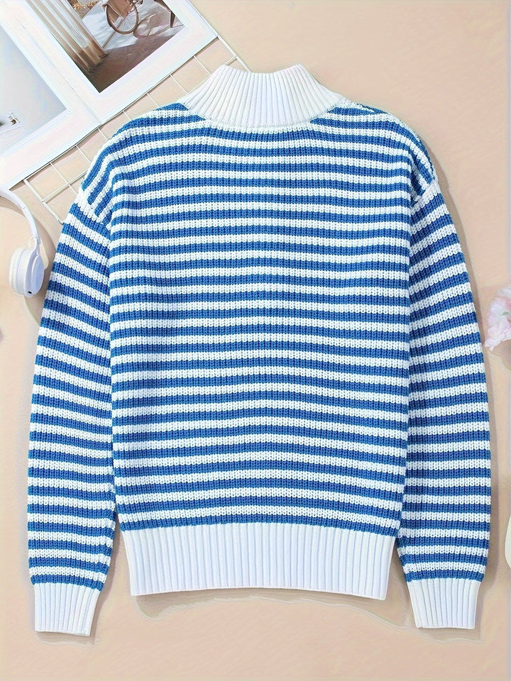 Celia | Striped Zipper Pullover Sweater