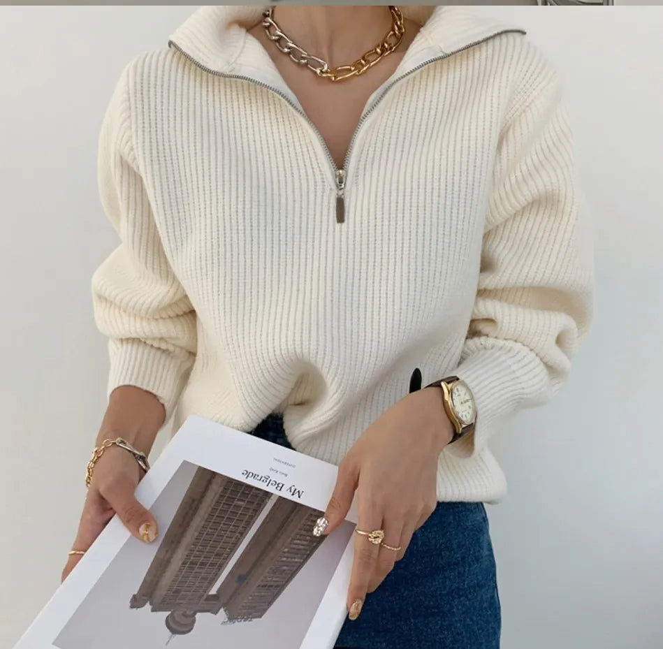 Ava | Zipper Front Casual Sweater