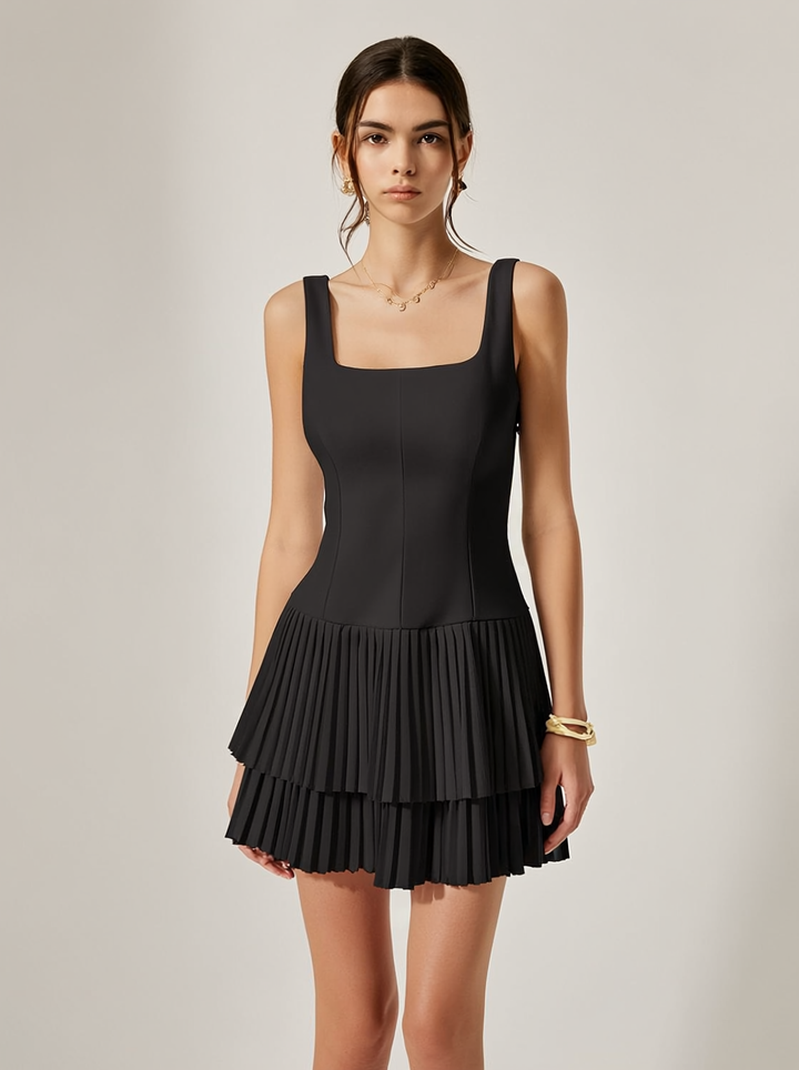 Square Neck Pleated Dress