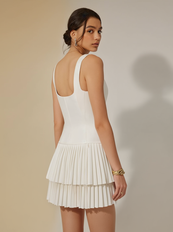 Square Neck Pleated Dress