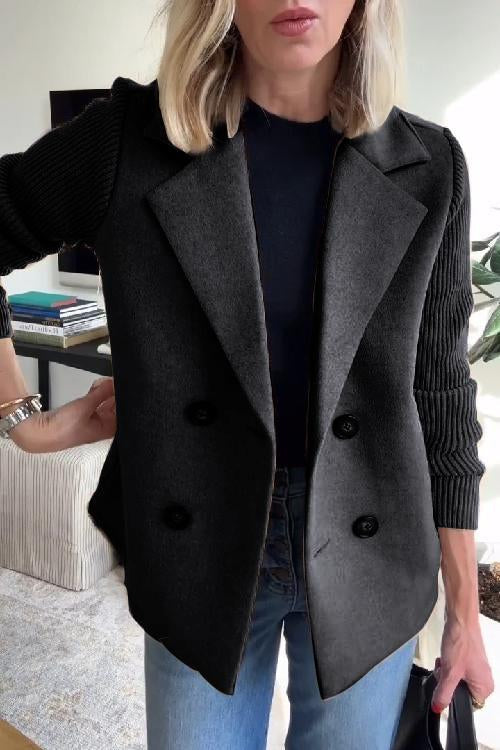 Casual Knit-Sleeve Coat with Pockets